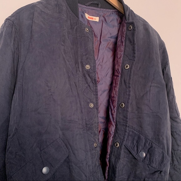Fall Men's Soft Suede Button Up Long Sleeve Bomber Jacket in Navy Blue (XS) - Picture 2 of 6